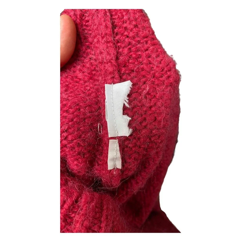 J.Crew Size M Alpaca Wool Raspberry Red Shoulder Button Fuzzy Pullover Sweater